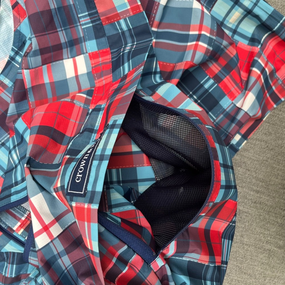 Crown & Ivy Mens Patchwork Plaid Golf Vest Red Blue Quarter Zip Small NWT - Picture 7 of 12